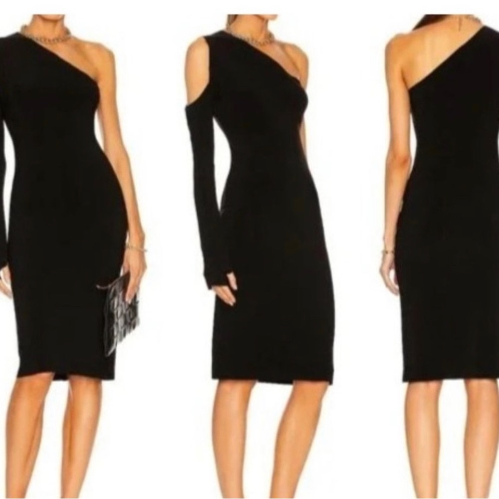 Norma Kamali One Shoulder One Sleeve Black Midi Dress NWT XL